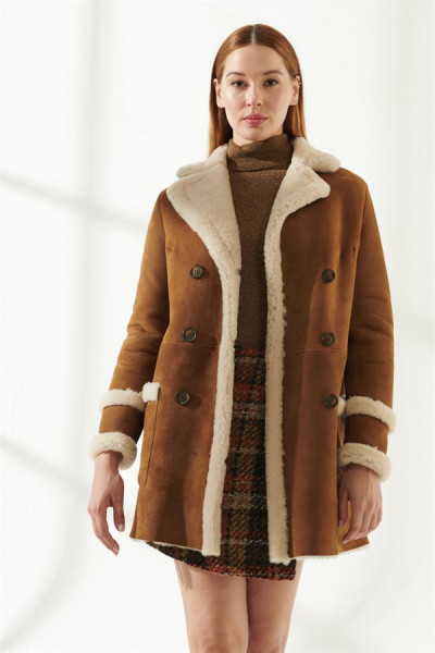 Penelope, camel Lammfellmantel Damen 