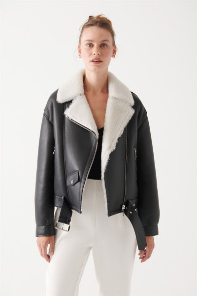 Isla, schwarz Lammfelljacke Damen