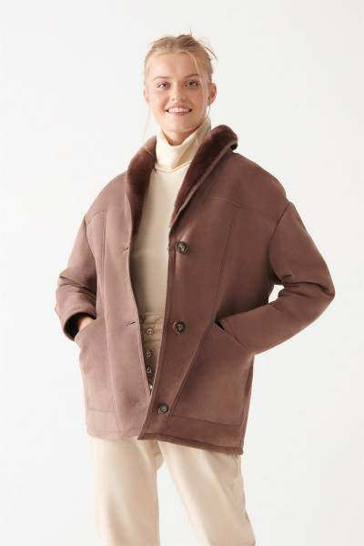 Lucy, braun Lammfelljacke Damen
