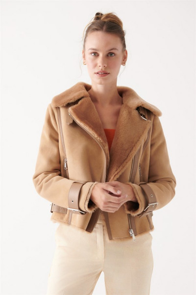 Ella, camel Lammfelljacke Damen
