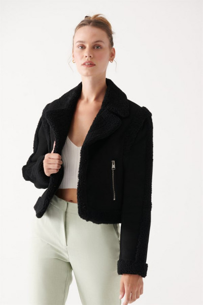 Sophia, schwarz Lammfelljacke Damen